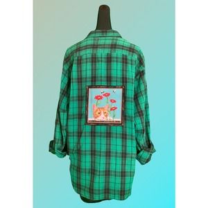 Artisan Light Green Women's Cat Lover Flannel Shirt size large
